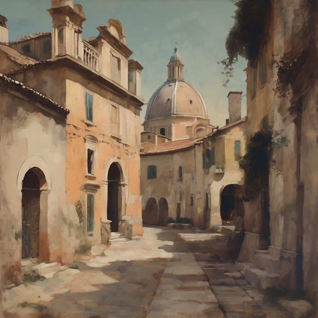 Φωτογραφία μαγευτικής αρχιτεκτονικής με ιστορικά κτίρια και τρούλο εκκλησίας, αναπαριστά την έκφραση στον χρόνο μέσω της τέχνης και της αρχιτεκτονικής.