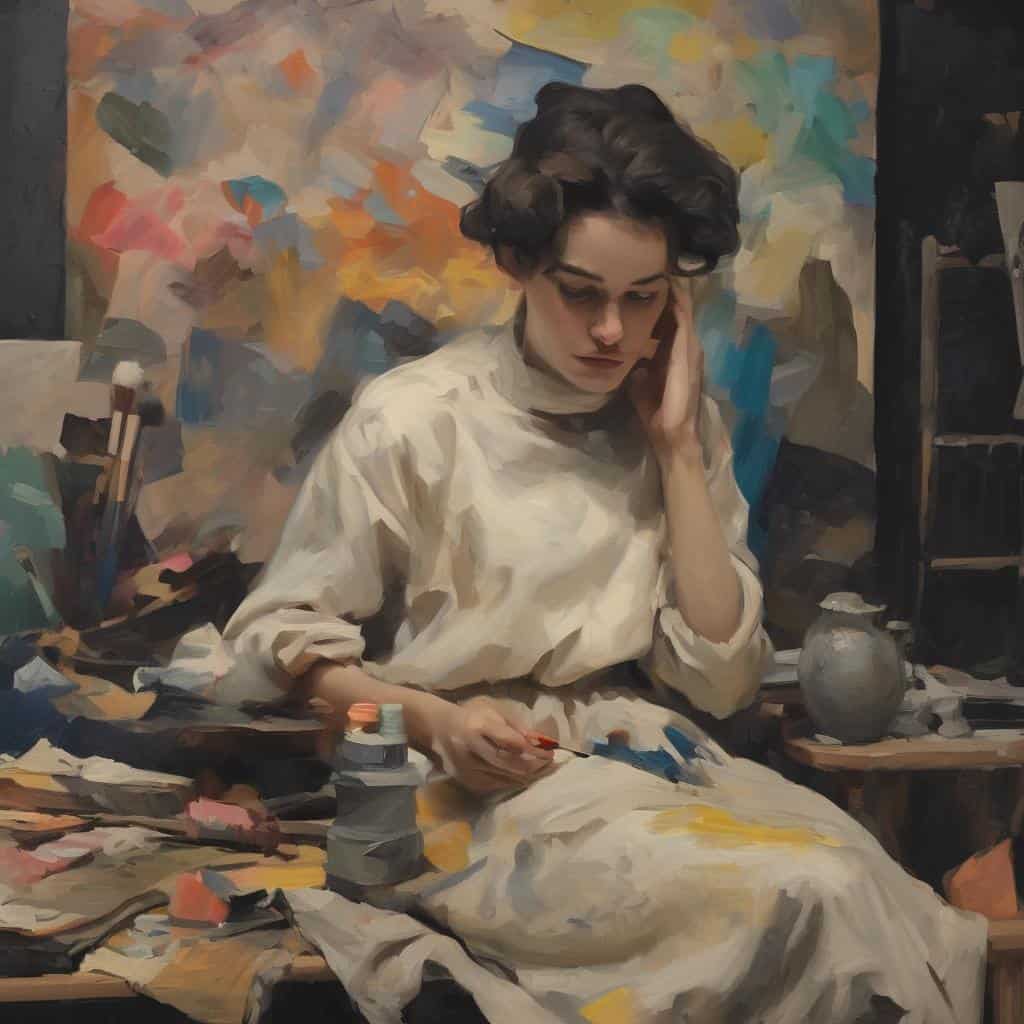 Ανθρωπος που δημιουργεί τέχνη, ζωγράφος σε στούντιο, καμβάς με χρώματα και πινέλα, τέχνη και έκφραση μέσα από τον χρόνο, εικαστική δημιουργία, πορτρέτο καλλιτέχνη, σύγχρονο έργο τέχνης, εικαστική έκφραση και έμπνευση, καλλιτεχνική διαδικασία, δημιουργικότητα στον χώρο της τέχνης.